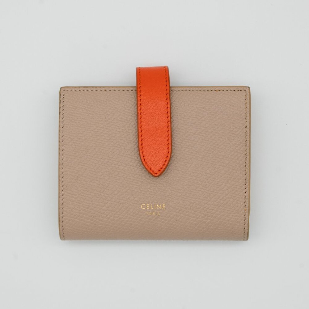 Celine Small Strap Bicolor Compact Wallet Beige/Orange w/ Entrupy COA - Picture 3 of 11